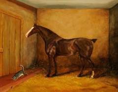 A Brown Horse in a Stable with a Cat and a Mouse by Unknown Artist