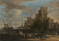 A Caprice View of a Seaport by Luca Carlevarijs