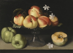 A Crystal Fruit Stand with Peaches, Quinces, and Jasmine Flowers by Fede Galizia