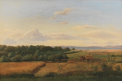 A Funen Landscape at Harvest Time with Wedellsborghoved in the Background by Dankvart Dreyer