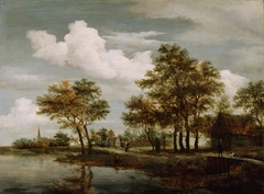 A River Scene by Meindert Hobbema