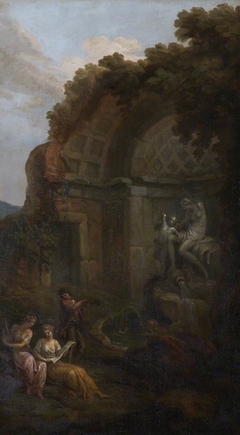 A Ruined Temple and Fountain with Musicians by Antonio Zucchi