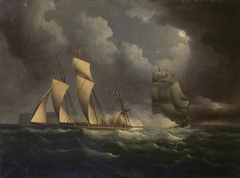 A smuggling lugger chased by a naval brig by circle of Thomas Buttersworth