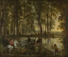 A Stag Hunt in a Forest by Jan Hackaert