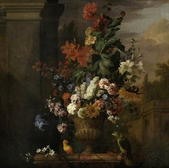 A stone vase of flowers by Jakob Bogdani