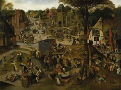 A Village Festival, With a Theatrical Performance and a Procession in Honour of St Hubert and St Anthony by Pieter Breughel the Younger