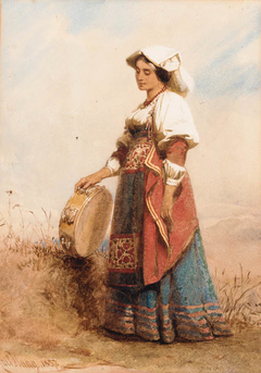 An Italian woman holding a tambourine by Carl Haag