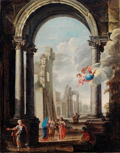 architectural capriccio with the Holy Family by Viviano Codazzi