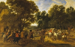 Bandits holding up Travellers by Adam Frans van der Meulen