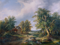 Bauerngehöft an einer Waldstraße by Joseph Altenkopf