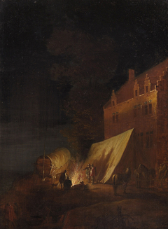 Bivouac in front of a building by Robert van den Hoecke