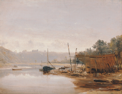 Boat Building near Dinan, Brittany by Francis Danby