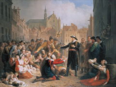 Burgomaster van der Werf offers his sword to the people of Leiden by Mattheus Ignatius van Bree