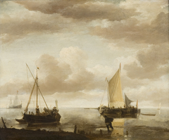 Calm sea with fishing boats by Jan van de Cappelle