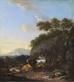 Cattle in a Hilly Landscape by Jan Frans Soolmaker