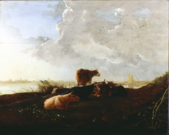 Cattle near a River by Jacob van Strij