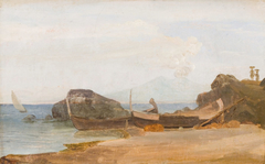 Coast of Capri with drawn boats by Fritz Petzholdt