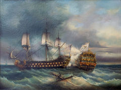 Combat naval le languedoc contre un vaisseau anglais by Léopold Le Guen