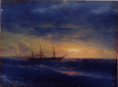 Cruiser in the sea at night by Ivan Ayvazovsky