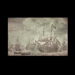 De 'Eendracht' en andere schepen onder zeil of ten anker by Willem van de Velde the Elder