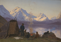 En grønlandsk boplads ved en fjord. Sommer by Carl Rasmussen