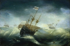 English Ships in a Rough Sea by Jan Porcellis