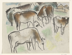 Enkele koeien in een landschap by Leo Gestel