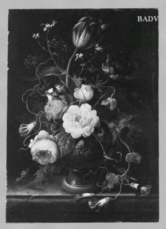 Flower stillife in metal vase by Johann Baptist Drechsler