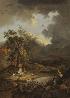 Flusslandschaft in Gewitterstimmung mit Pferden by Ferdinand Kobell