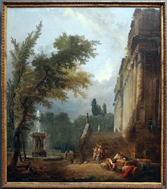 Fontain und Collonades in a Park by Hubert Robert