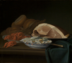 Frühstücksstilleben mit Schinken, Krabben und Eiern by Justus Juncker