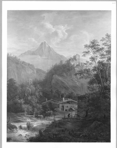 Gebirgslandschaft mit Ruine und Bauernhaus by Johann Jakob Dorner the Younger