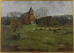 Gezicht op kerk te Westerbork by Arnold Hendrik Koning