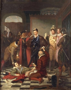 Henri III poussant du pied le cadavre du duc de Guise by Charles Durupt