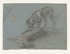 Hond bij een geschoten haas by Jean-Baptiste Oudry