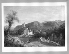 Italian landscape: monastery and two women by Eduard Agricola