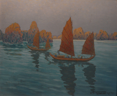 Jonques de pêche en baie d'Along by Georges Dantu