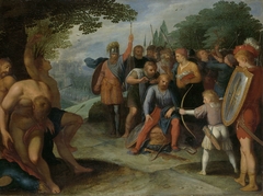 Julius Civilis Having his Hair Cut after the Fall of Vetera, while his Son Kills Some of the Captives by Otto van Veen