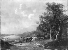 Kuhherde mit Hirt in einer Landschaft (vermutlich) by Barend Cornelis Koekkoek