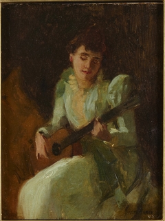 Lady Playing Guitar by William Merritt Chase