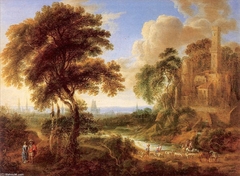 Landscape with a castle and a town in the distance by Gillis Neyts