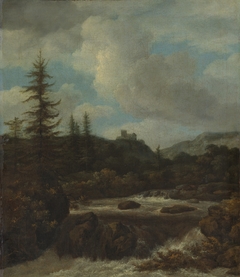 Landscape with a Waterfall near a Castle by Jacob van Ruisdael