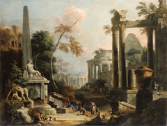 Landscape with Classical Ruins and Figures by Sebastiano Ricci