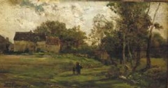 Landscape with farm and trees by Charles-François Daubigny