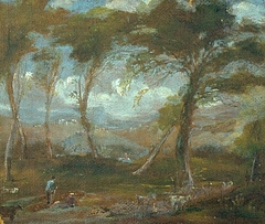 Landscape with trees and a man in a blue shirt by Albin Martin