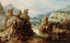 Landschaft mit dem Gang nach Emmaus by Herri met de Bles