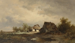 Landschap met hutten op de heide by Remigius Adrianus Haanen