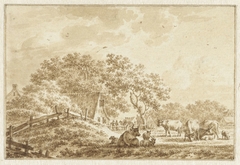 Landschap met vee en een boerderij by Jacob Cats 1741-1799