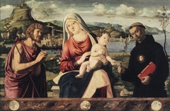 Madonna and Child with Saints John the Baptist and Nicholas of Tolentino by Andrea Busati