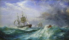 Man Overboard: Rescue Launch from HMS St Jean d'Acre by Oswald Walters Brierly